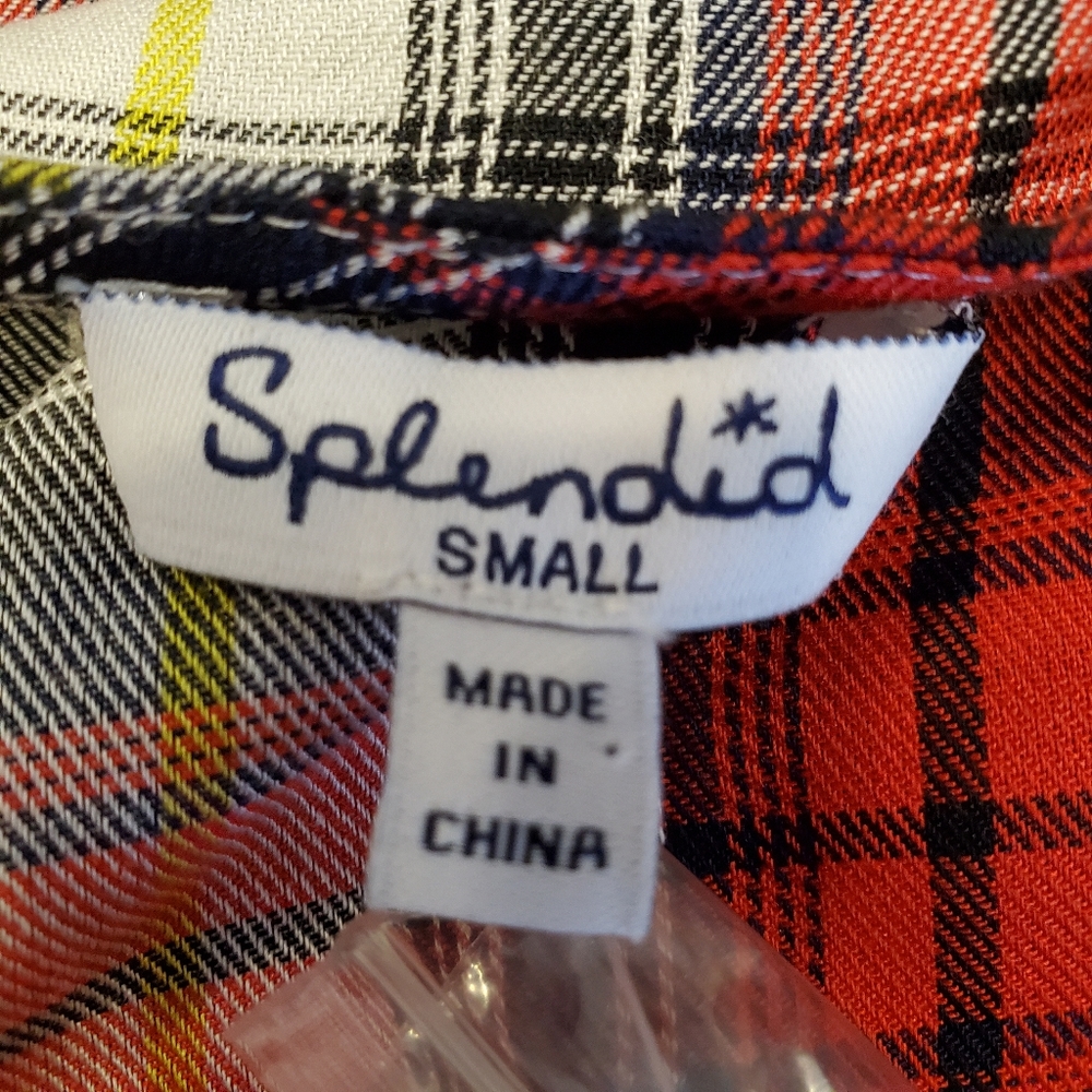 Splendid Plaid Button Front Ruffle Sleeve Top - Picture 5 of 14